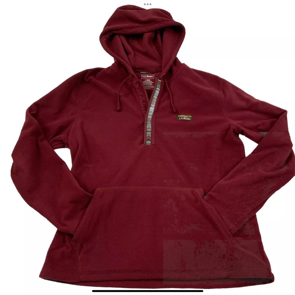 LL Bean Men’s L Reg Trail Fleece Hoodie 1/4 Snap Pullover Pocket 510637 Burgundy